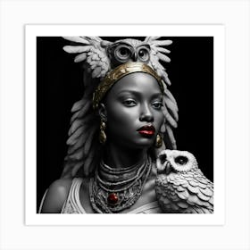 African Woman With Owl Art Print