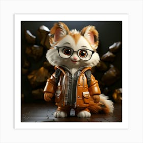 Cartoon Cat With Glasses 1 Art Print