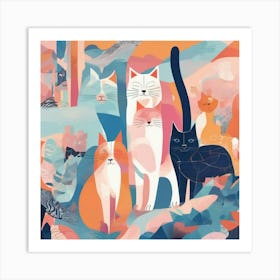 Cats In The Garden 2 Art Print