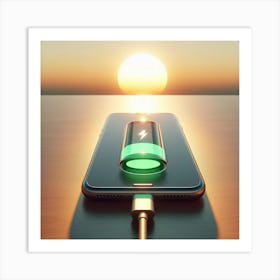 Sunset With Mobile Phone Charging Art Print