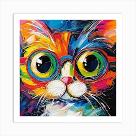 Colorful Cat With Glasses Art Print