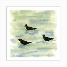 Ducks in Lake Watercolor Painting Art Print