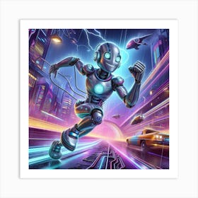 Robot Running In The City 4 Art Print