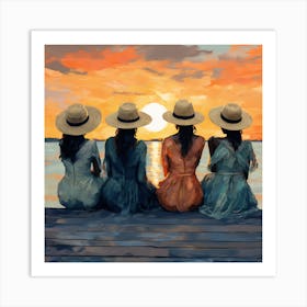 Three Women At Sunset Art Print