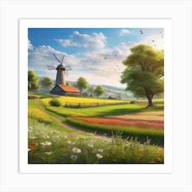 Windmill In The Countryside Art Print