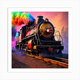 Train With Rainbow Smoke Art Print