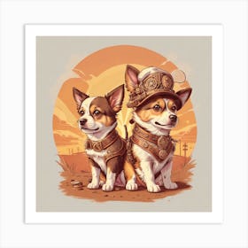 Steampunk Corgis Art Print