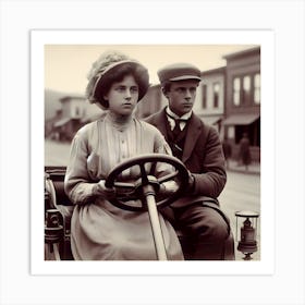 Early 20th Century Americana- Learning To Drive ~Reimagined Art Print