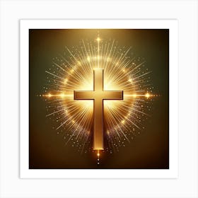 Golden Cross With Rays Of Light Art Print