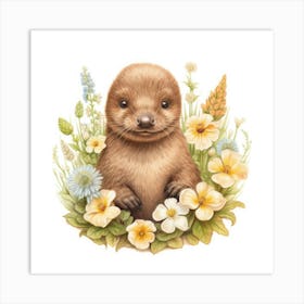 Otter In Flowers Art Print