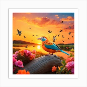 Bird At Sunset Art Print