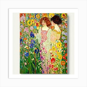 Two Women In A Flower Garden Art Print