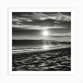 Black And White Beach Scene 2 Art Print