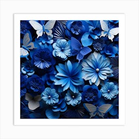 Blue Paper Flowers Art Print