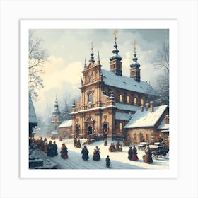 Chapel In Snow Art Print