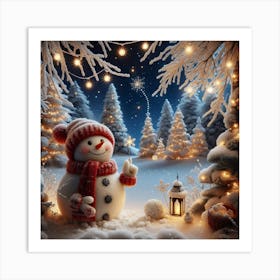 Snowman In The Snow Art Print