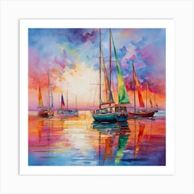 Sailboats At Sunset 26 Art Print