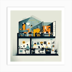 Illustration Of A Home Office Art Print