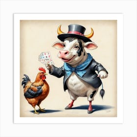 Cow Playing Cards Art Print