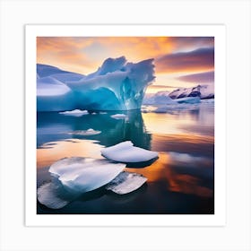 Icebergs At Sunset 24 Art Print