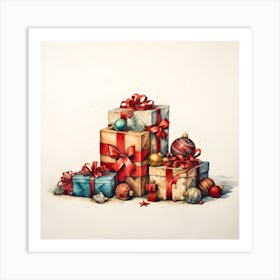 Elegant Christmas Giftbox Ilustration Series005 Art Print