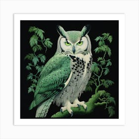 Ohara Koson Inspired Bird Painting Great Horned Owl 1 Square Art Print