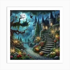 Halloween Castle At Night Art Print