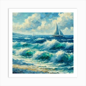 Sailboat On The Sea, Acrylic Painting Style 6 Art Print