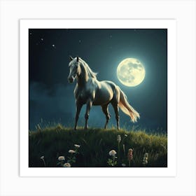 Horse Standing In The Moonlight Art Print