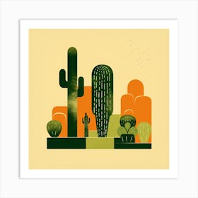Rizwanakhan Simple Abstract Cactus Non Uniform Shapes Petrol 62 Art Print