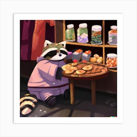 Raccoon Eating Snacks Art Print