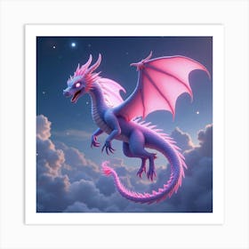 A Dreamy Dragon With Scales Of Cascading, Neon Light Soaring Through A Celestial Sky 1 Art Print