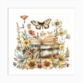 Book And Flowers Art Print