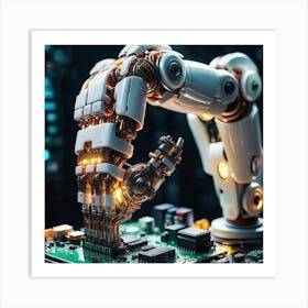 Robot On A Circuit Board Art Print