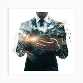 Businessman Holding A Tablet Art Print