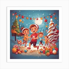 Christmas Children Playing In The Snow Art Print