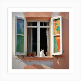 Cat In The Window Art Print