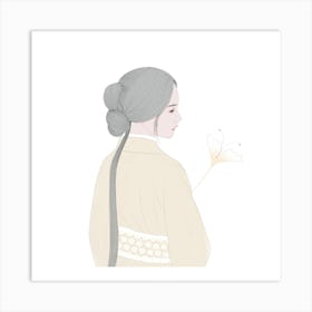 Vintage Japanese Girl Square Art Print