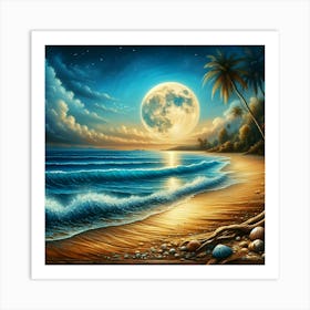 Full Moon At The Beach Art Print