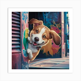 Dog Peeking Out Of A Door Art Print