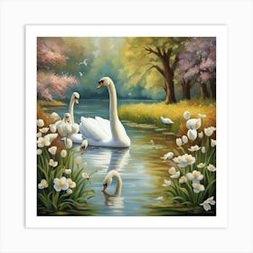 By River Swans1 Art Print