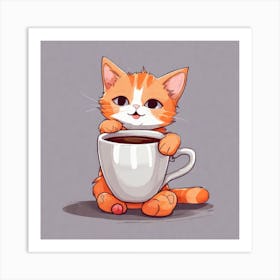 Cute Orange Kitten Loves Coffee Square Composition 21 Art Print
