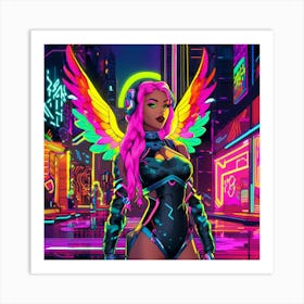 Neon Girl With Wings 12 Art Print