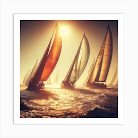 Sailboats In The Ocean Art Print