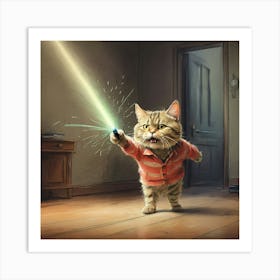 Cat With A Light Saber Art Print