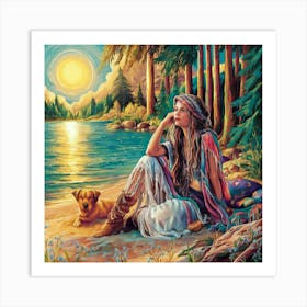 Woman And Her Dog 1 Art Print