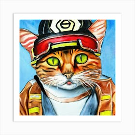 Firefighter Cat Painting Art Print