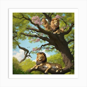 Lions In The Tree Art Print