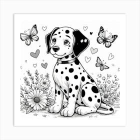 Line Art dalmatian dog 2 Art Print