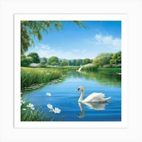 Swans In The Water 5 Art Print